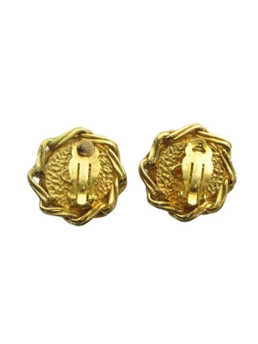 Chanel Earrings Clip on Logo Faux Pearl Gold